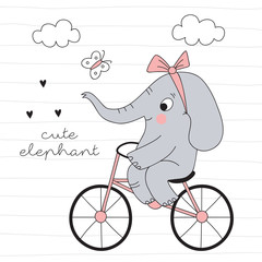 cute elephant on bicycle vector illustration