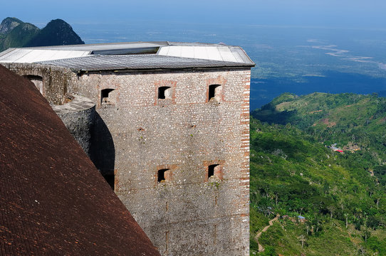 The view on the Citadelle la ferriere fort and valley near Cap Haitien, Haiti.