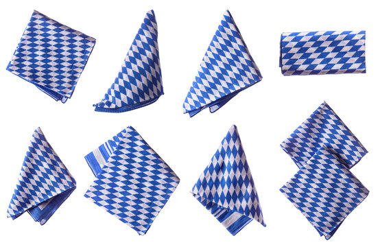 Bavarian White And Blue Napkin Set. Oktoberfest Items Isolated.