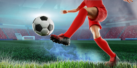 Obraz na płótnie Canvas 3D Illustration of a Soccer concept Soccer Player Kicking Ball