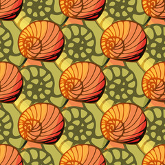 Seamless pattern with shell in cartoon style