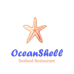 Seafood restaurant logo with shell in cartoon style