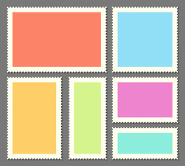 Creative vector illustration of blank postage stamps set isolated on background. Art design templates with place for your images and text. Abstract concept graphic element for mail, post card