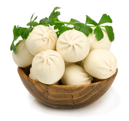 Khinkali, a georgian dumpling, on a white background