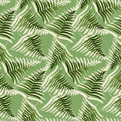 Abstract dotted green tropical fern leaves seamless pattern. Nice trendy vector exotic leaves texture for textile, wrapping paper, background, surface, cover, web design