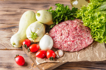 Mixe of ground meat minced beef and pork