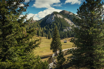 beautiful landscape scenery on platzwiese in italien dolomites, travel and adventure photography