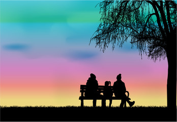 Family silhouettes in nature.