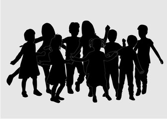 Vector silhouette of children on white background.