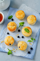 Blueberry muffins with lemon glaze