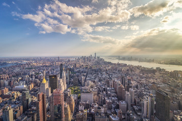 Aerial view of downtown of Manhatan from Empire State Building  - obrazy, fototapety, plakaty