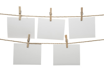 Blank Cards Hanging on Clothesline