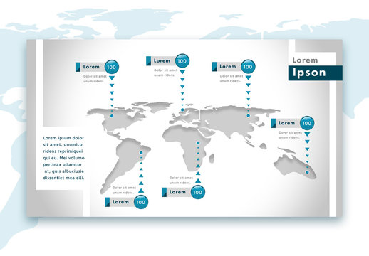 Infographic with World Map and Blue Pointers