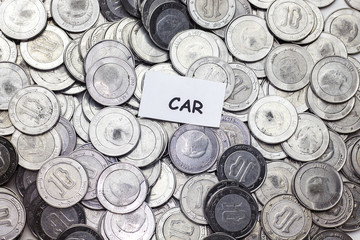 save money concept,tag car  above algeria coin