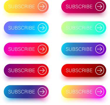 Colorful subscribe icons with arrow isolated on white.