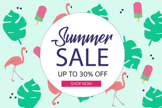 Summer sale vector design with tropical elements