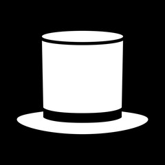 Minimalist, white top hat illustration. Top hat icon. Isolated on black