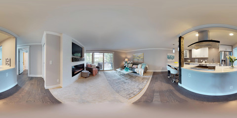 3d illustration spherical 360 degrees, a seamless panorama of living room.