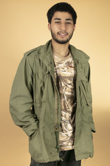 Young Man in green military Jacket