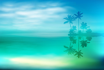 Fototapeta na wymiar Sea with island and palm trees. EPS10 vector.