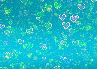 many shining hearts on blue background