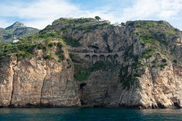Car Bridge at the rocky Cliffs of the Italian Amalfi Coast