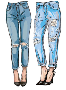 illustration of blue jeans with embroidery for your design