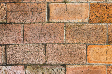 Wall of big brown bricks, close up