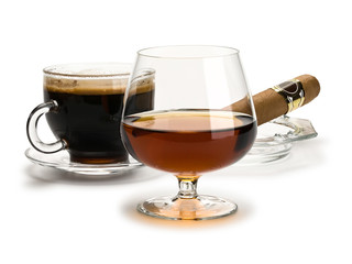 Cognac, coffee, cigar