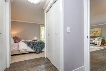 Light modern apartment hall with built in closet.