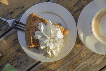 Apple pie cake dessert with cream