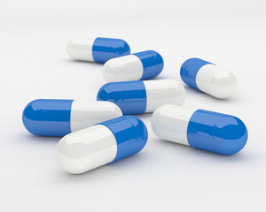 Spilled pills on a white surface. 3D illustration