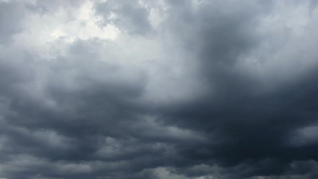 Cloudy sky time-laps background. Beautiful fluffy clouds in deep rainy sky timelapse
