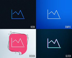 Glitch, Neon effect. Line chart icon. Financial graph sign. Stock exchange symbol. Trendy flat geometric designs. Vector