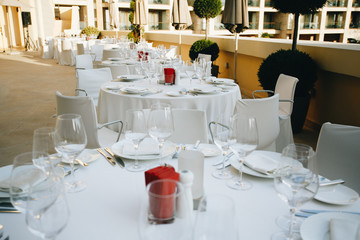 table setting in a luxurious restaurant before a gastronomic dinner