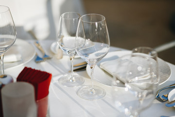 table setting in a luxurious restaurant before a gastronomic dinner