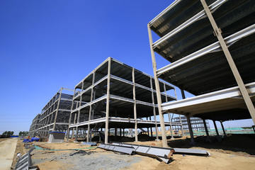 The steel frame structure under construction