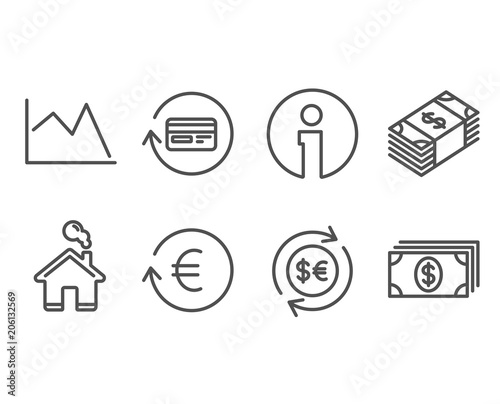 Set Of Money Currency Exchange And Refund Commission Icons Set Of Money Currency Exchange And Refund Commission Icons Line Chart Banking Signs Cash Change Reshresh Rate Cashback Card