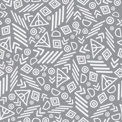 Vector tribal abstract seamless repeat pattern. Great for folk modern wallpaper, backgrounds, invitations, packaging design projects. Surface pattern design.