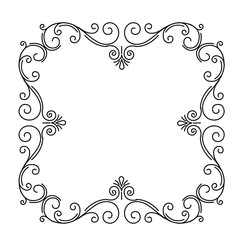 Ornate flourish frame. Page decoration.Floral vintage pattern. Swirls, Curls, Scroll elements. Wedding invitation, Save the date. Vector.