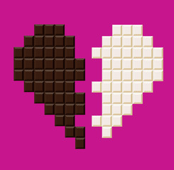 Fototapeta premium Chocolate bar in heart shape. Delicious chocolate bar as background. Isolated vector illustration.