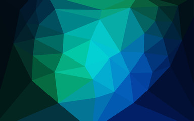 Dark Blue, Green vector gradient triangles texture with a heart in a centre.