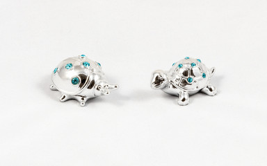 Ornamental silver turtle and ladybird with gemstones