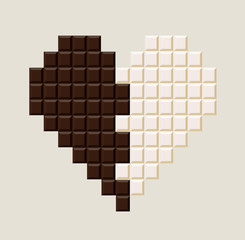 Chocolate bar in heart shape. Delicious chocolate bar as background. Isolated vector illustration.