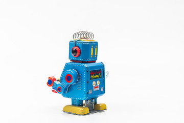 robot tin toy on white background