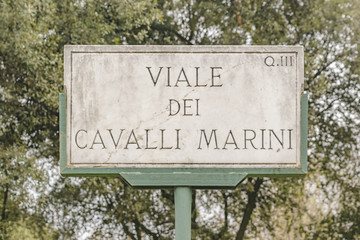 Stone Street Sign at Villa Borghese, Rome, Italy
