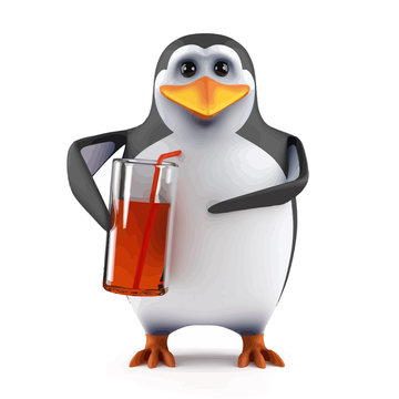3d Penguin enjoys a drink