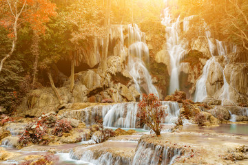 Waterfall in tropical forest at Kuang Si waterfall, Luang Prabang. Laos,autumn image