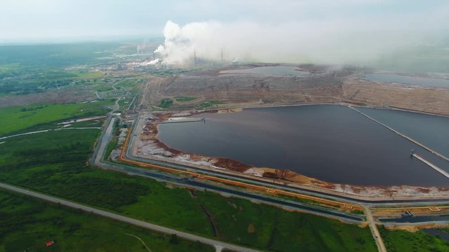 Aerial view ofIndustrial view at oil refinery plant form industry zone. Achinsk Alumina Combine 4k