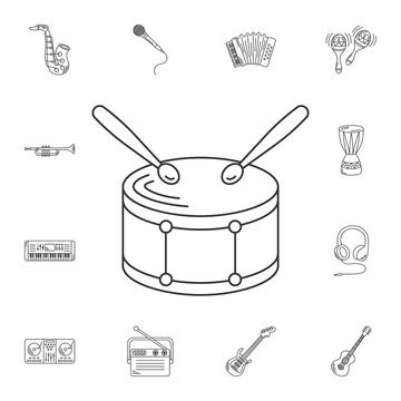 Musical drum icon. Simple element illustration. Musical drum sym